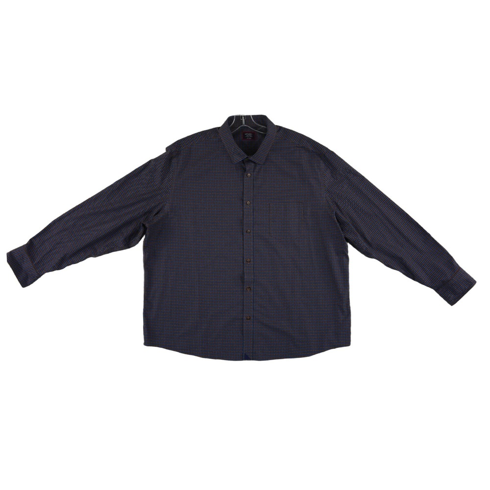 Untuckit Blue‎ Brown Shirt Men's Size 3XL Plaid Check 100% Cotton Wrinkle Free